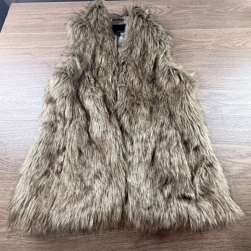 Banana Republic Womens Brown Faux Fur Vest Open Front Lined Size S Chic Cozy - Picture 2 of 9